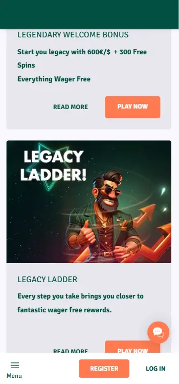 Staxino Casino bonusoverzicht met Legendary Welcome Bonus van 600€ plus 300 free spins en Legacy Ladder wager-vrije beloningen