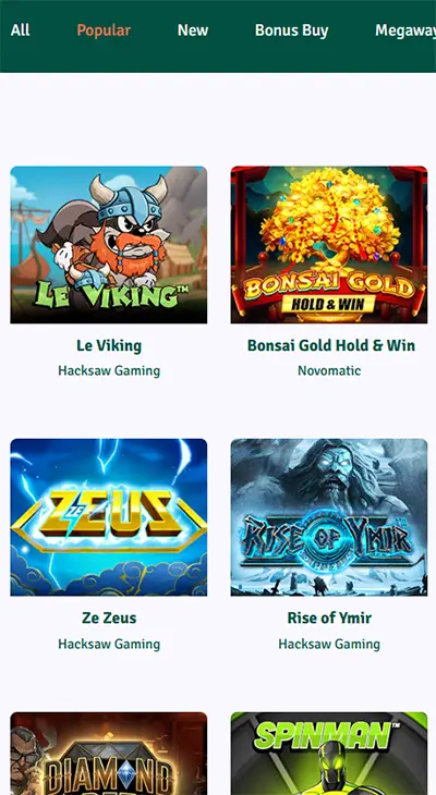 Populaire casinospellen op mobiel bij Staxino, waaronder Le Viking, Bonsai Gold, Ze Zeus en Rise of Ymir